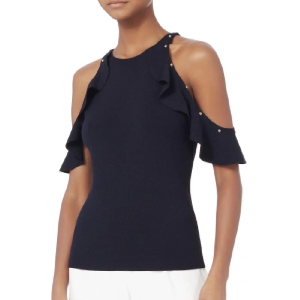 Jonathan Simkhai Navy Embellished Cold Shoulder Top with Silvet Grommets NWOT